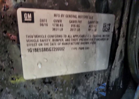 2016 Chevrolet Cruze Lt from USA, damaged, VIN 1G1BE5SM5G7299082